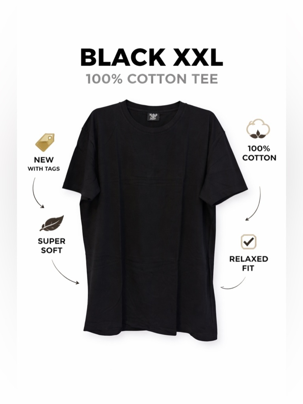 Black XXL 100% Cotton Tee | New With Tags | Classic Everyday Essential